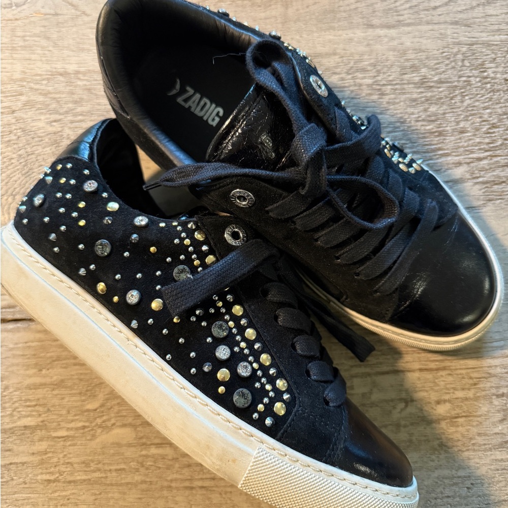 Zadig & Voltaire Black and Gold Studded Sneakers